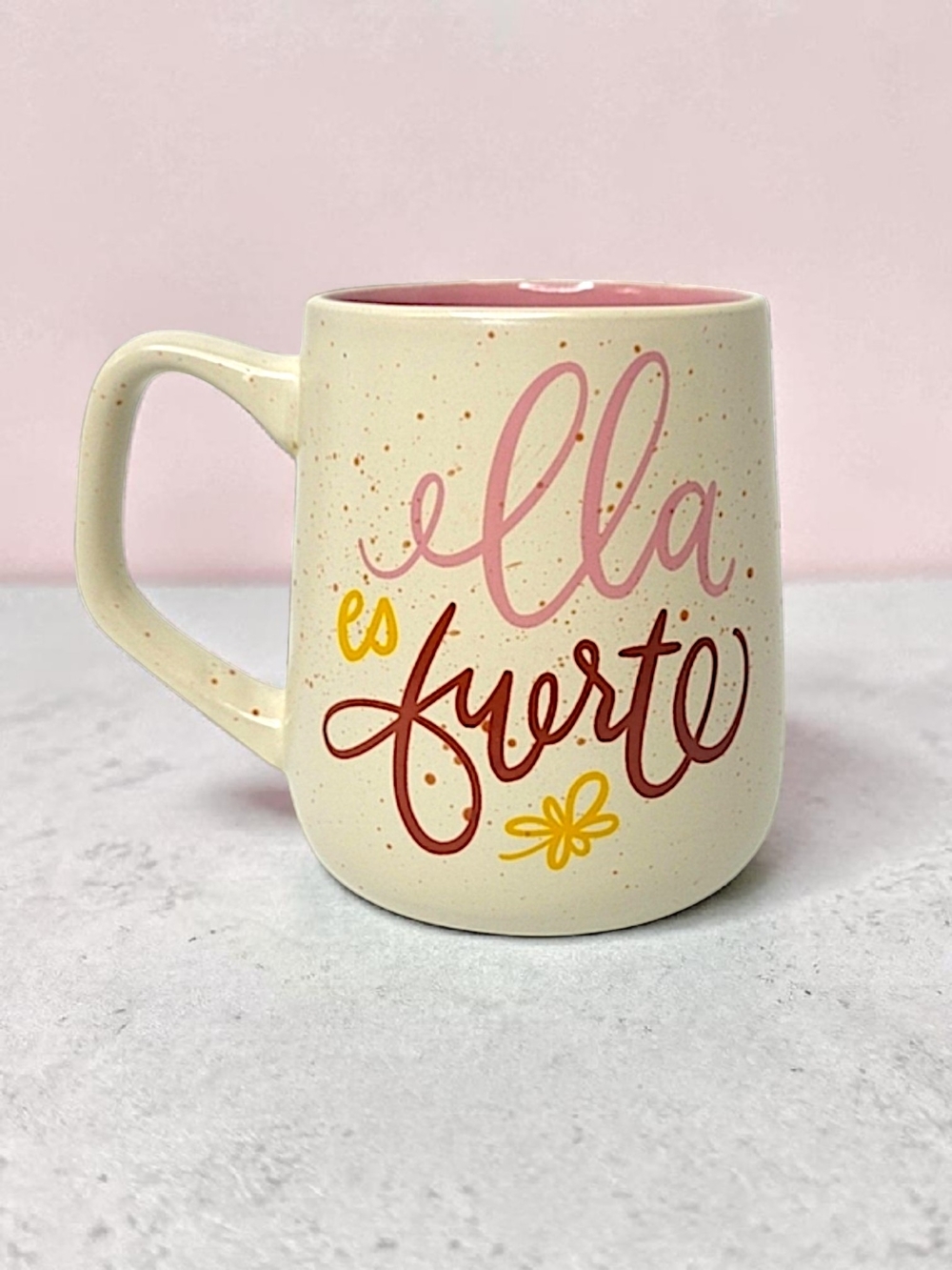 Fig & Fern 'Ella es Fuerte' Cream Ceramic Mug with Pink Interior